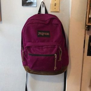Jansport right pack backpack leather and berry